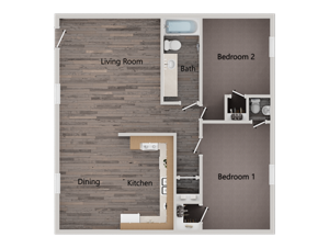 Two Bedroom / One and Half Bath - 892 Sq.Ft.*